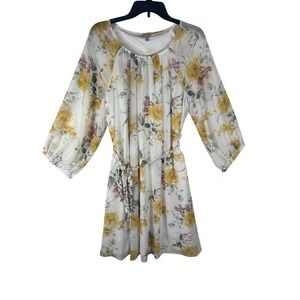 Studio One New York Floral Chiffon Dress XL‎ White Yellow 3/4 Sleeve 77114JP NWT